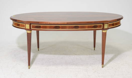 Louis XVI Style Oval Dining Table: French Louis XVI Style Oval Dining Table - 30.5 in tall x 75 x 43, Floor to apron is 24.75 inches and the space between the legs is 43 inches