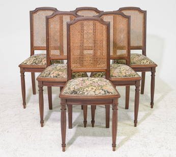 Louis XVI Style Set of 6 Caned Back Dining Chairs: French Louis XVI Style Set of 6 Caned Back Dining Chairs - 37.5 in tall x 17 x 16 each with a seat height of 17.5 inches