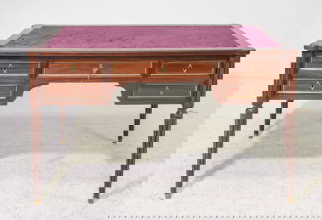 Louis XVI Style Purple Felt Top Desk / Writing Table: French Louis XVI Style Purple Felt Top Desk / Writing Table - 30 in tall x 51 x 28.5, Kneehole is 24 inches from floor to under and the width is 20 inches