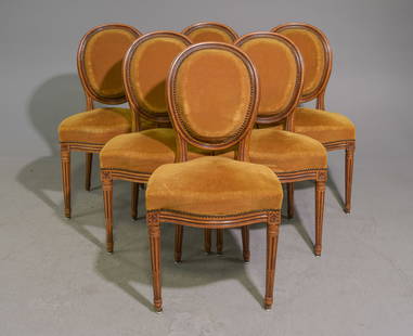 Louis XVI Style Set of 6 Balloon Back Dining Chairs: French Louis XVI Style Set of 6 Balloon Back Dining Chairs - 37 in tall x 20 x 18 each with a seat height of 18.5 inches