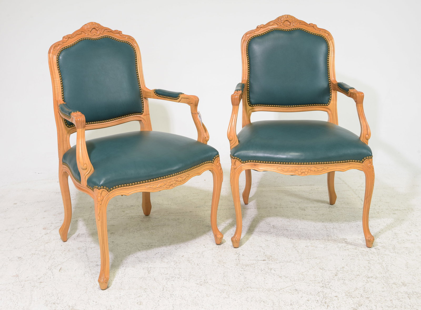 French Style Pair of Arm Chairs: French Style Pair of Arm Chairs - 41 in tall x 26 x 23 each with a seat height of 19 inches - These are not antique