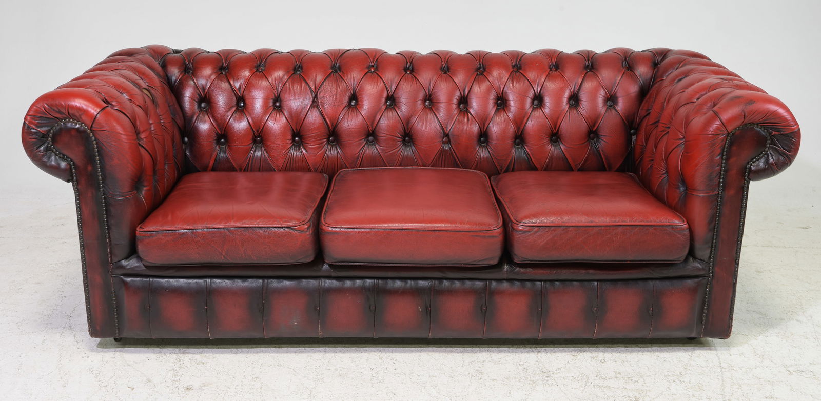 British Chesterfield Red Leather Three Seater Sofa (1 of 8)