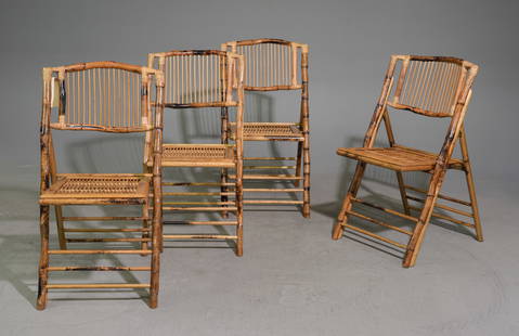 Set of 4 Folding Bamboo Chairs: Set of 4 Folding Bamboo Chairs - 35 in tall x 24 x 18.5 each with a seat height of 18 inches