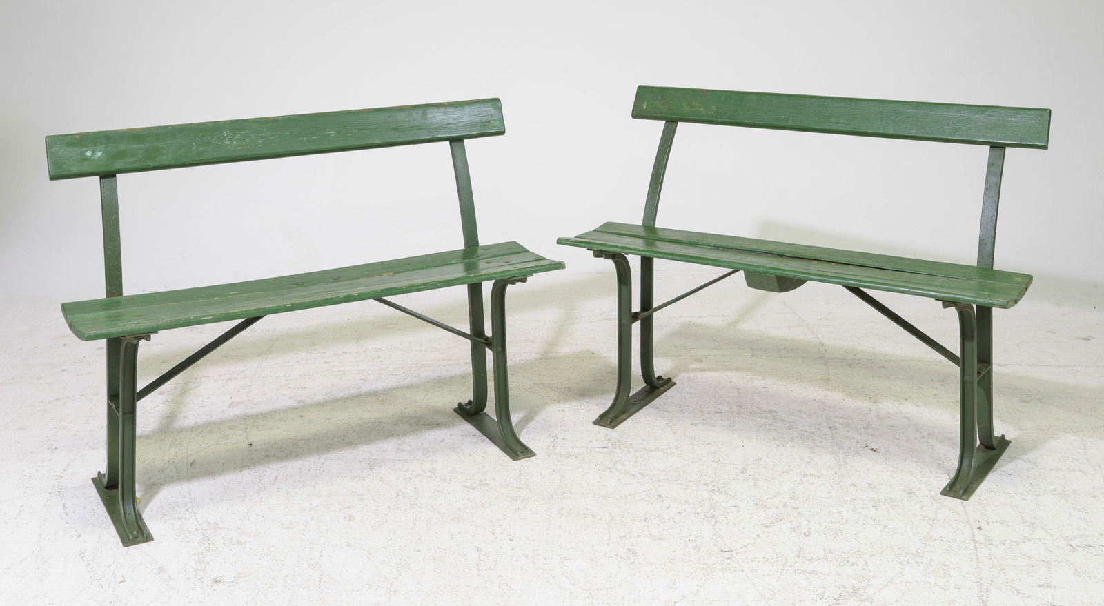 French Pair of Green Painted Garden / Park Benches (1 of 4)