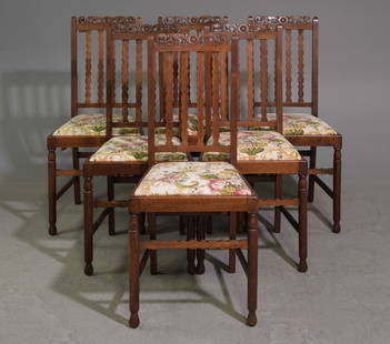 British Oak Set of 6 Dining Chairs: British Oak Set of 6 Dining Chairs - 38 in tall x 17.5 x 18 each with a seat height of 18.75 inches
