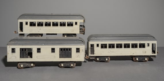3 Vintage Metal Boxcars / Passenger Train Cars