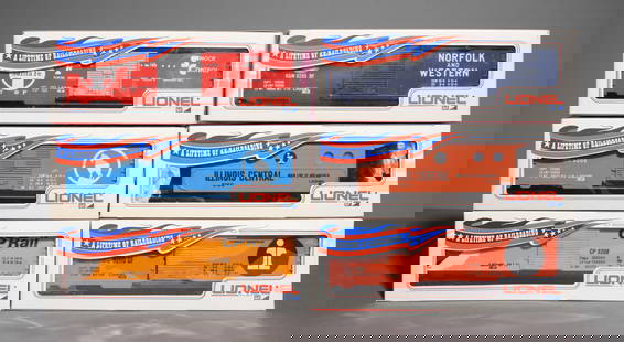6 Lionel Train Cars in Original Boxes #1: 6 Lionel Train Cars in Original Boxes - The boxes are 3.5 in tall x 10 x 2.5 each - "A Lifetime of Railroading" - This lot consists of "Illinois Central" (9160) Main line of Mid-America, "Illinois Cen