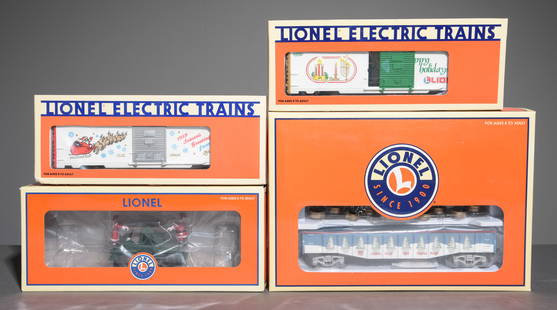 4 Lionel Holiday Train Cars in Original Boxes #5: 4 Lionel Holiday Train Cars in Original Boxes - The largest box is 3.25 in tall x 13 x 9 - This lot consists of "Lionelville Tree Transport" (26061), "North Pole Central Flatcar with Handcar" (6-26893