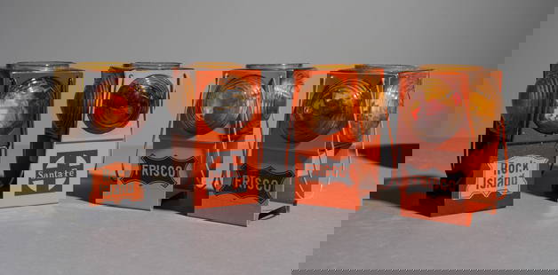 4 Vintage Railroad Dining Car Table Candle Lamp: 4 Vintage Amber Glass Railroad Dining Car Table Candle Lamp. Original - the boxes measure 4 in tall x 5.5 x 4. This lot consists of (2) "Frisco" Dining Car Table Candle Lamps (wrapped candles included
