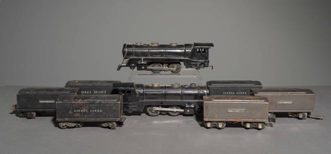 8pcs - Lionel Engines & Tender Cars: 8pcs - Lionel Engines & Tender Cars - This lot consists of 2 MAR Toys Steam Engines, 5 Lionel Lines Tender Cars models 1689T, 2689, 1654T,1689T, One has no visible number and the last Tender Car says