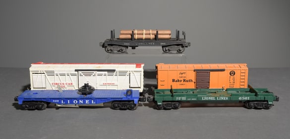 5pcs Lionel Box Cars, & Flat Freight Cars