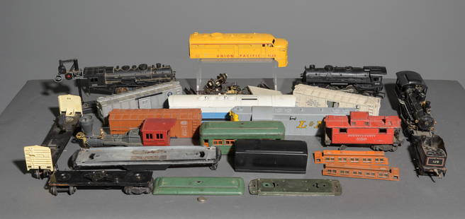 Shells, Chassis and Various Train Parts/Components: This lot consists of (1) Lionel L&N (Louisville & Nashville) No. 394 Body Shell, (1) Lionel No. 1862 'General' Body Shell, (1) 1065 O Gauge Union Pacific Body Shell, (1) Lionel EMD Locomotive Shell (B
