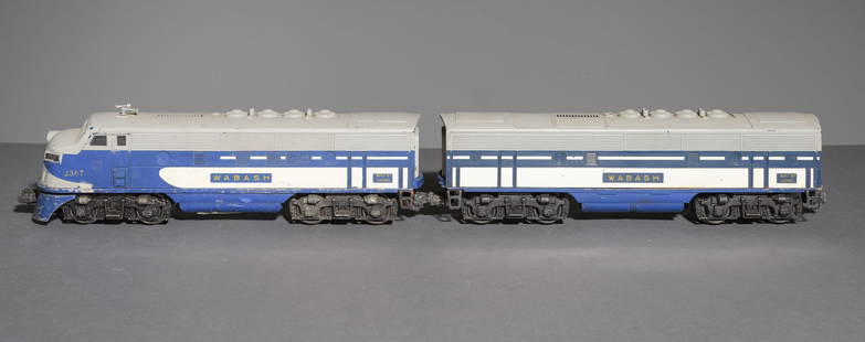 Lionel 2367 Wabash: This lot consists of the Lionel No. 2367 Wabash F3 AB Units. This lot will fit in box 3in tall x 14 x 8.5.