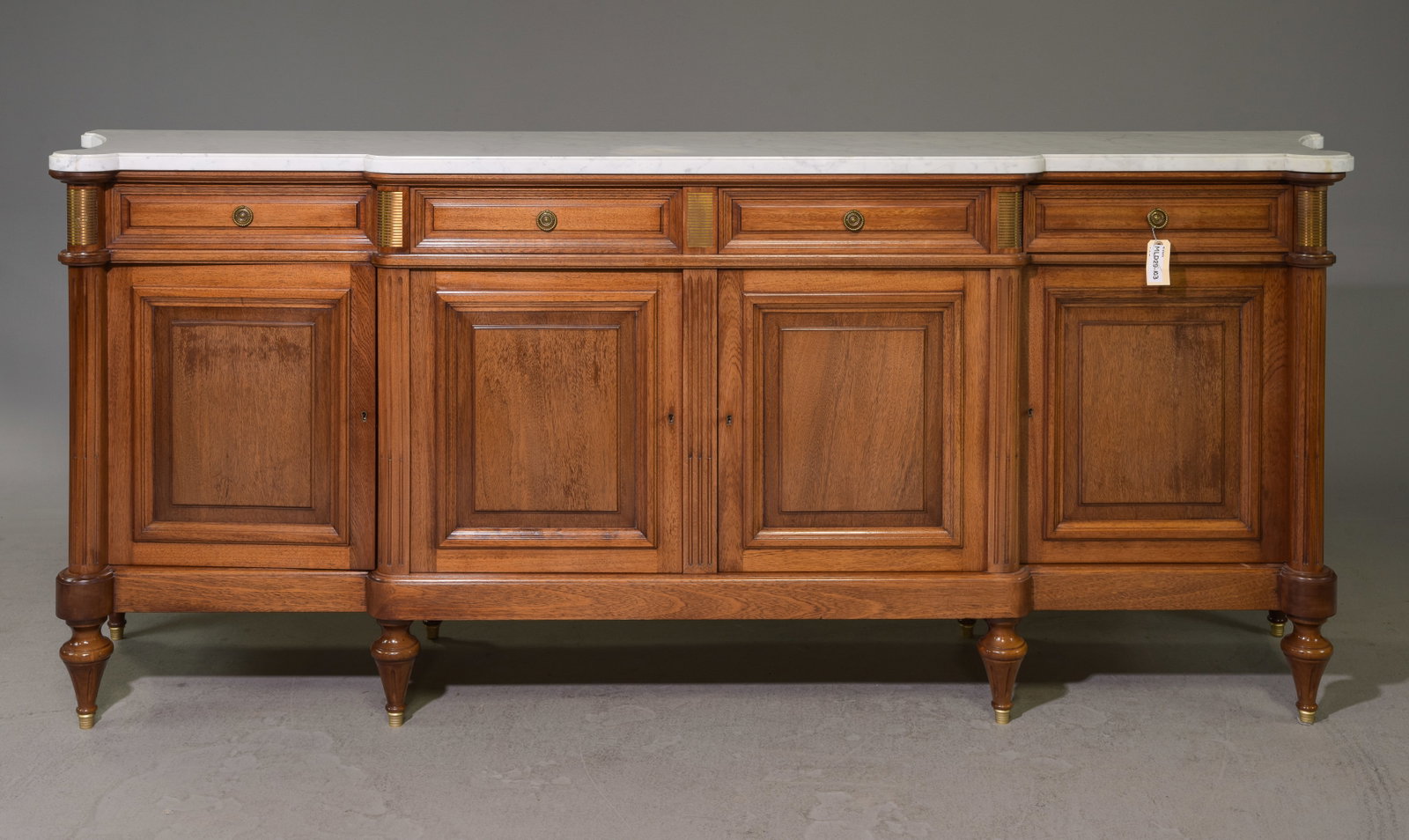 Louis XVI Style White Marble Top Sideboard #2: French Louis XVI Style White Marble Top Mahogany Sideboard / Enfilade - 39.75 in tall x 95.75 x 22.25