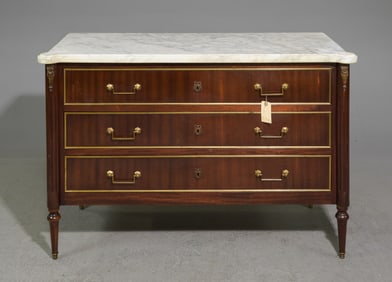Louis XVI Style 3 Drawer White Marble Top Chest #2