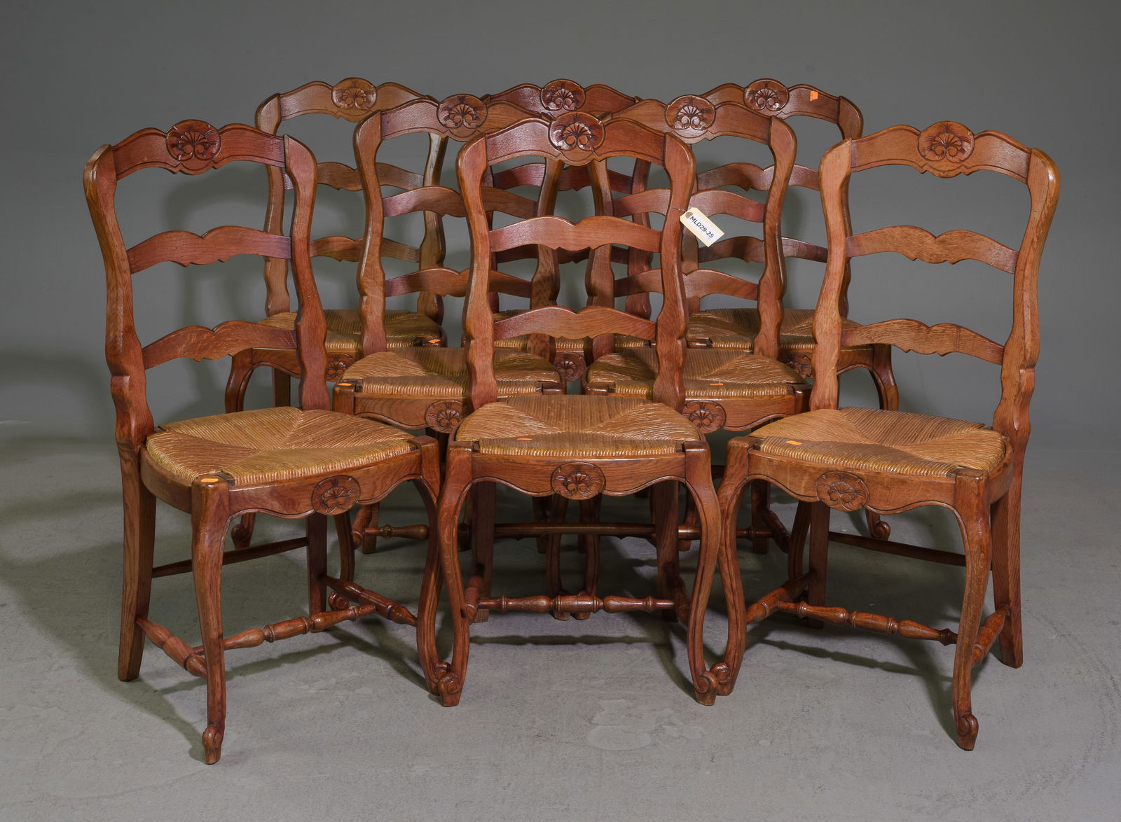 Louis XV Style Set of 8 Oak Rush Seat Chairs (1 of 5)