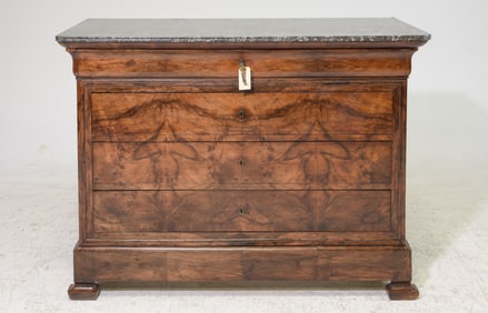 Louis Philippe Style Marble Top Walnut Chest