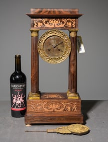 Empire Style Marquetry Inlaid Mantel Clock