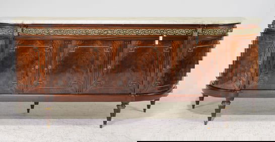 Louis XVI Style White Marble Top Curved Sideboard
