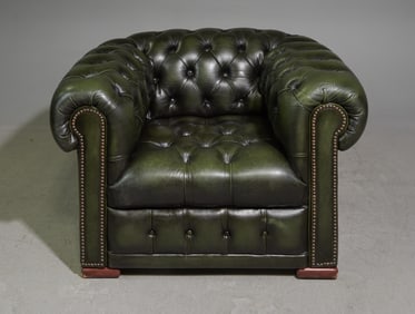 British Green Leather Chesterfield Club Chair