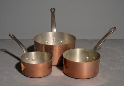 French Copper Set of 3 Graduated Sauce Pans