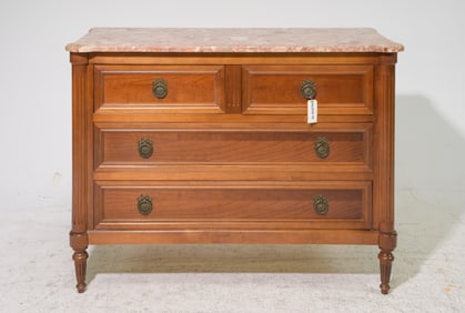 Louis XVI Style Marble Top Four Drawer Chest