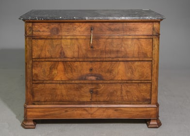 Louis Philippe Style Grey Marble Top Walnut Chest