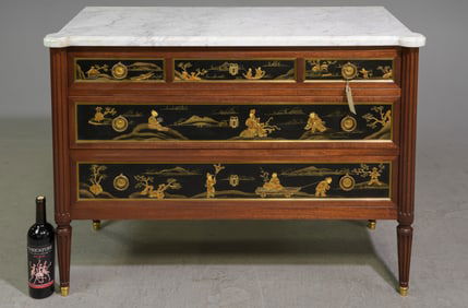 Louis XVI Style White Marble Top Chinoiserie Chest
