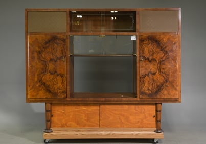 Italian Walnut Art Deco Style Entertainment Center