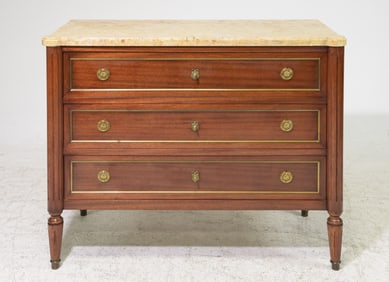 Louis XVI Style Marble Top Three Drawer Chest