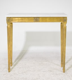 Louis XVI Style White Marble Top Gilded Console