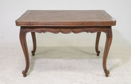 Louis XV Style Parquet Top Oak Draw Leaf Table
