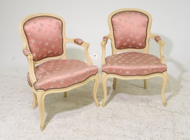Louis XV Style Pair of Painted Arm Chairs