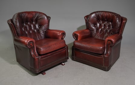 British Red Leather Pair of Lounge Chairs