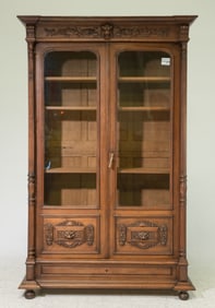 Henri II Style Carved Double Boor Bookcase