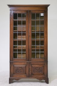 British Oak Leaded Glass Bookcase