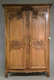 Louis XV Style Carved Oak Marriage Armoire