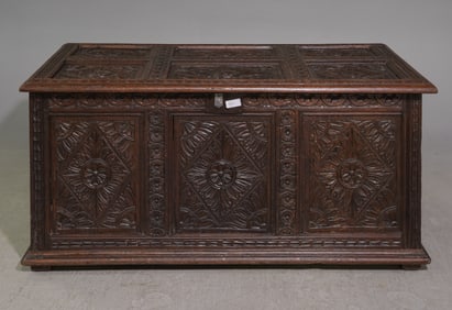 Renaissance Style Carved Oak Coffer c.1800's