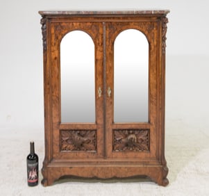 English Walnut Marble Top Hunt Hall Cabinet