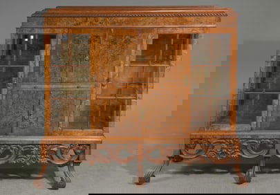 English Victorian Style Walnut Cocktail / Curio Cabinet