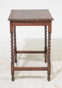 British Oak Barley Twist Scalloped Top Lamp Table
