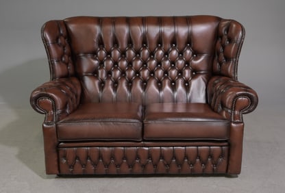 British Leather Chesterfield Wing Back Sofa