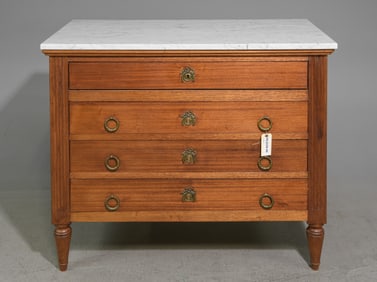 Louis XVI Style White Marble Top 4 Drawer Chest