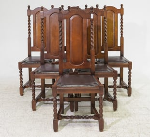 British Oak Barley Twist Set of 6 Dining Chairs