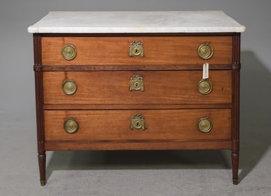 Louis XVI Style White Marble Top 3 Drawer Chest #1