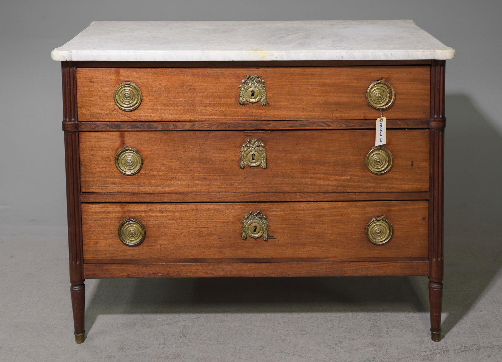Louis XVI Style White Marble Top 3 Drawer Chest #1 (1 of 6)
