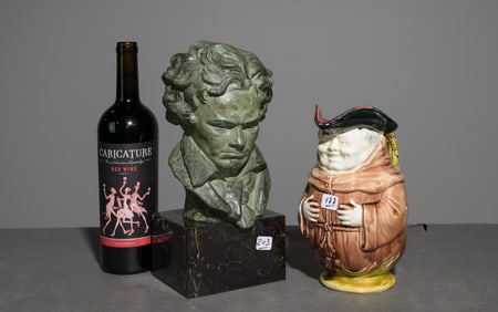 Majolica Pitcher & Cast Beethoven Bust with Marble Base