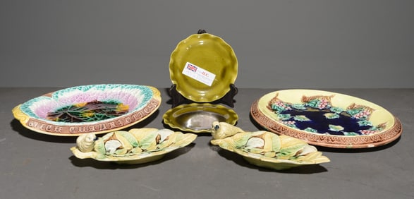 6pcs - Majolica Platters, 2 Dishes with Doves, Etc.