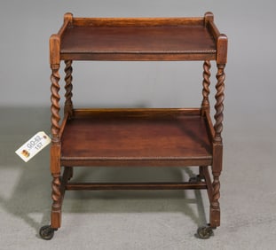 British Oak Barley Twist Two Tier Trolley / Cart #1