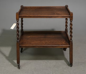 British Oak Barley Twist Two Tier Trolley / Cart #2